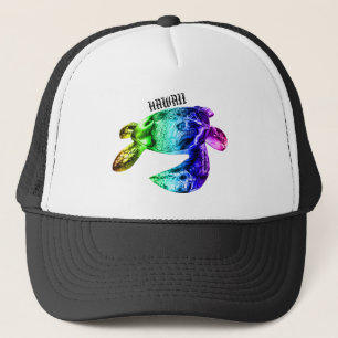 Hawaii Tribal Honu Rainbow Trucker Hat