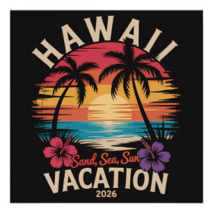 Hawaii Trip 2026 Summer Vacation Beach Poster