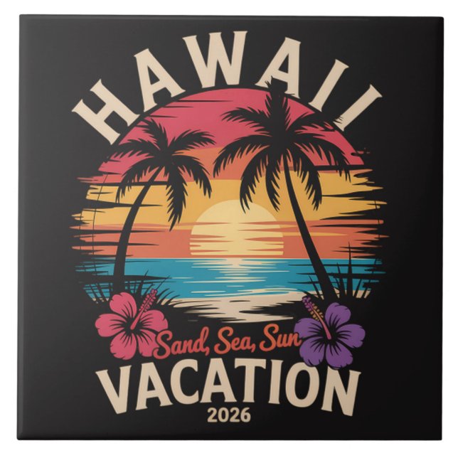 Hawaii Trip 2026 Summer Vacation Beach Tile (Front)