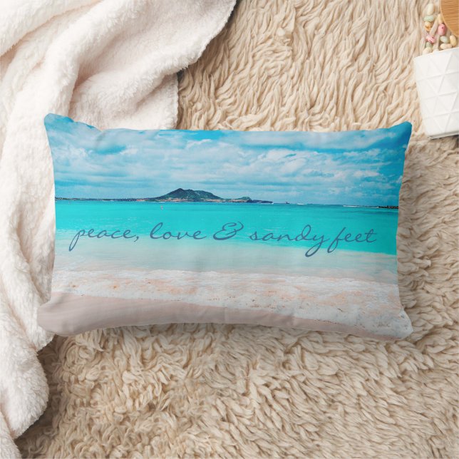 Hawaii Tropical Beach Peace Love Sandy Feet Lumbar Pillow (Blanket)