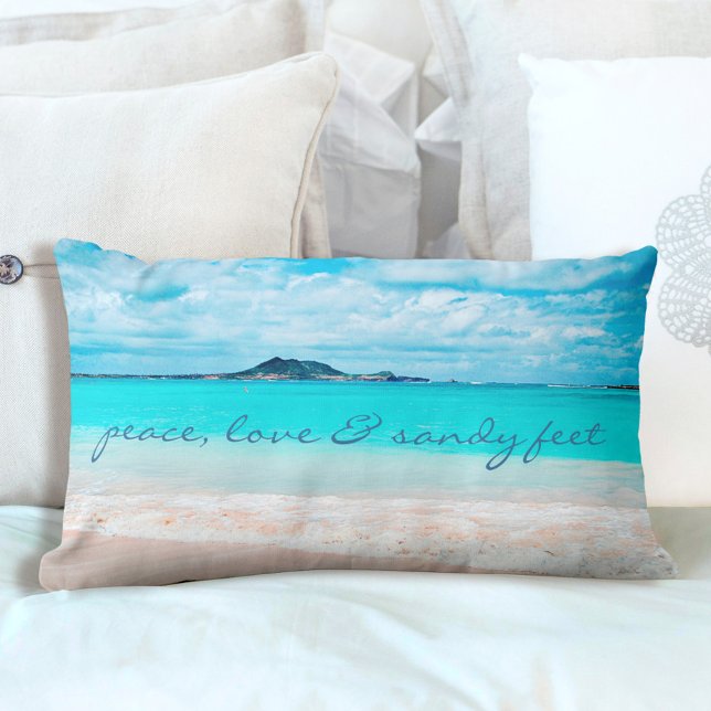 Hawaii Tropical Beach Peace Love Sandy Feet Lumbar Pillow (Creator Uploaded)