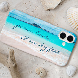 Hawaii Tropical Beach Peace Love Sandy Feet Script iPhone 16 Plus Case