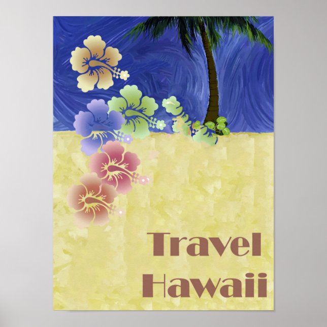 Hawaii Tropical Beach Retro Vintage Travel Poster (Front)