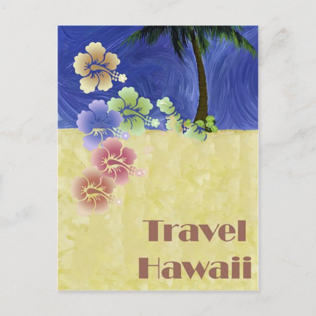 Hawaii Tropical Beach Retro Vintage Travel Poster Postcard (Front)