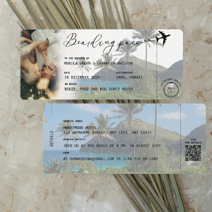 HAWAII Tropical Boarding Pass QR Photo Wedding Invitation