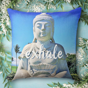 Hawaii Tropical Buddha Photo Exhale Script Quote Throw Pillow