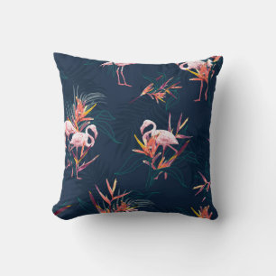 Hawaii Tropical Flamingo With Bird of Paradise Flo Throw Pillow
