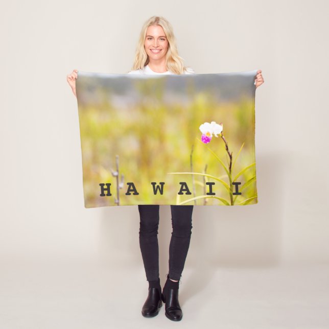Hawaii Tropical Orchid Mt. Kilauea / Custom Text Fleece Blanket (In Situ)