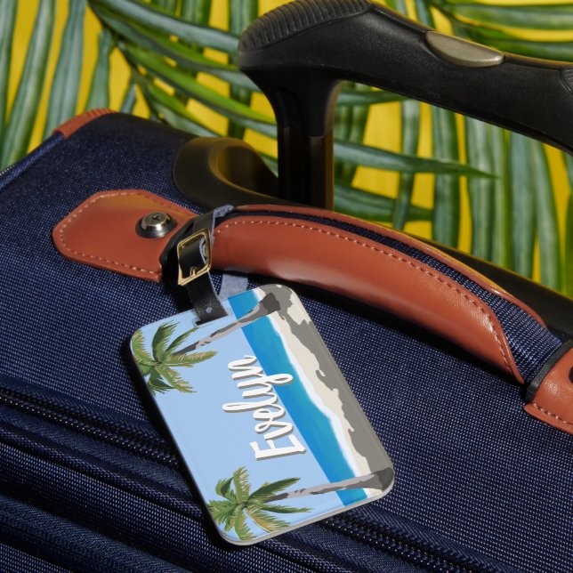 Hawaii Tropical Palm Tree Beach Personalized  Luggage Tag (Front Insitu 1)