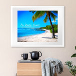 Hawaii Tropical Palm Tree Sand Photo On Beach Time Poster<br><div class="desc">“On beach time.” Rewind back to memories of lazy, tropical beach days whenever you gaze at this Hawaii vacation poster of a lone palm tree on a sandy, crescent beach, with clear turquoise blue skies and water. Great for any room in your house! You can easily personalize this poster wall...</div>