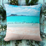 Hawaii Tropical Peace Love Sandy Feet Beach Photo Throw Pillow<br><div class="desc">“Peace, love & sandy feet.” Remind yourself of the fresh salt smell of the ocean air. Relax, breathe, and explore the solitude of an empty Hawaiian beach with this stunning, soft and comfortable, decorative photo throw pillow. Makes a great gift for someone special! You can easily personalize this throw pillow...</div>