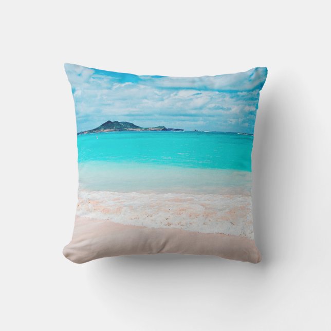 Hawaii Tropical Turquoise Ocean Sandy Beach Photo Throw Pillow (Front)