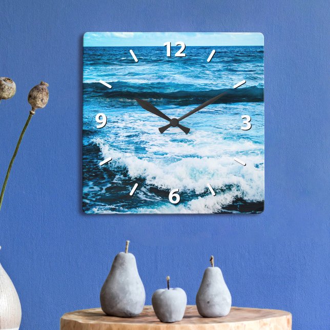 Hawaii turquoise blue ocean waves close-up photo square wall clock (Creator Uploaded)