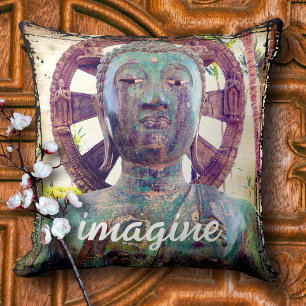 Hawaii Turquoise Buddha Photo Imagine Script Bold Throw Pillow