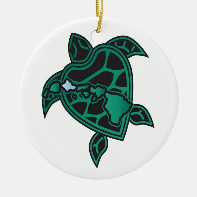 Hawaii Turtle and Hawaii Islands Ceramic Ornament (Front)