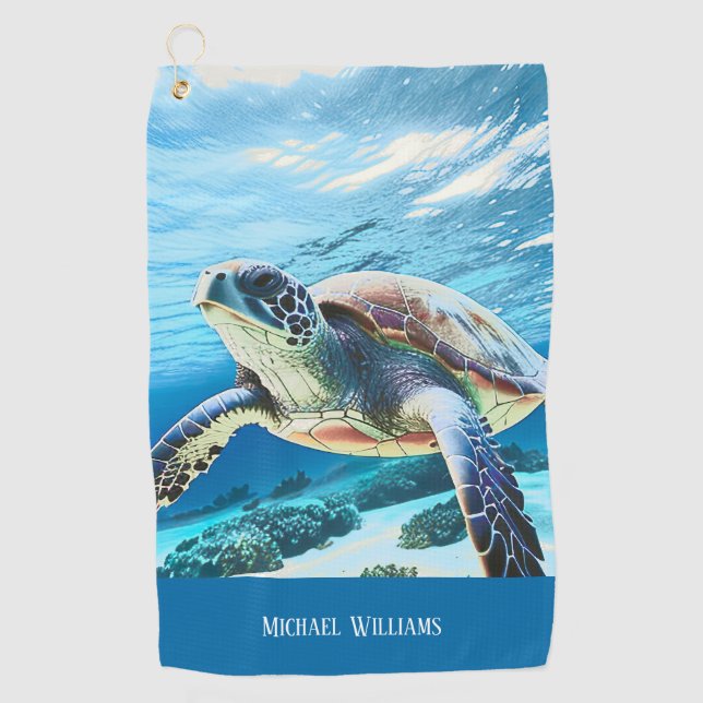 Hawaii Turtle Honu Photo Monogram Golf Towel (Front)