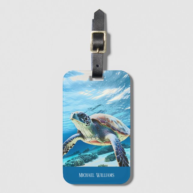 Hawaii Turtle Honu Photo Monogram Luggage Tag (Front Vertical)