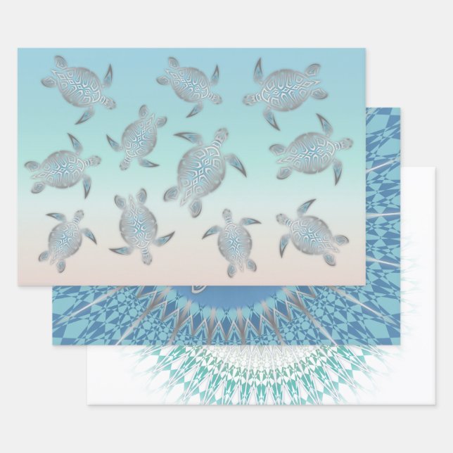 Hawaii Turtles Martim Nautical Wrapping Paper Sheet (Set)
