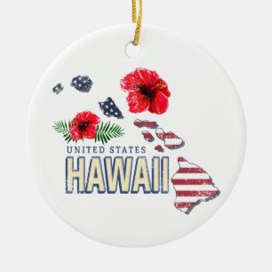 Hawaii United States Retro State Map USA Souvenir Ceramic Ornament