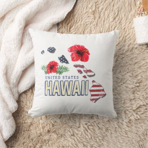 Hawaii United States Retro State Map USA Souvenir Throw Pillow