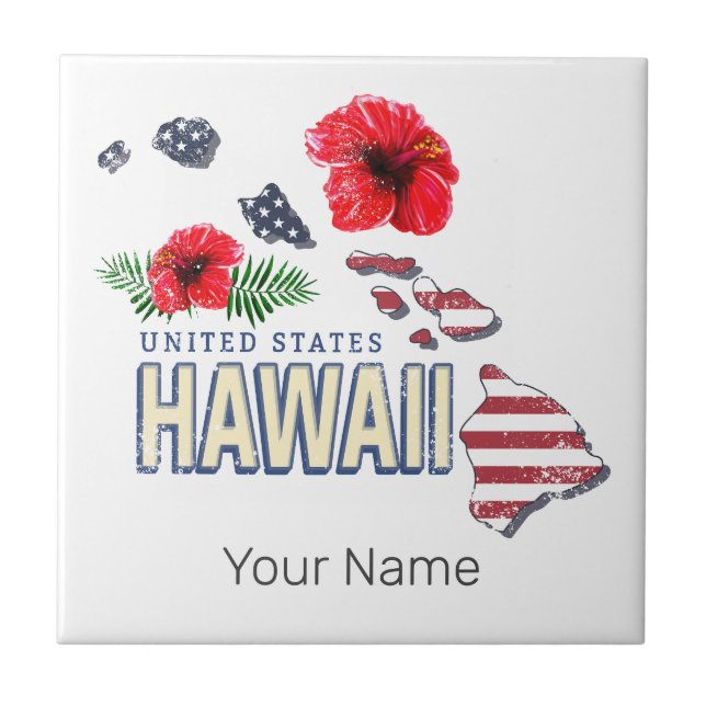 Hawaii United States Retro State Map USA Souvenir Tile (Front)