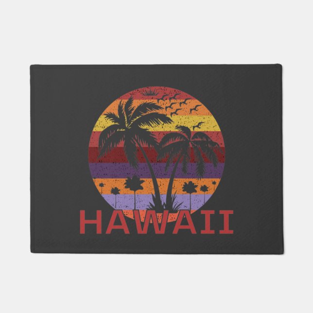 Hawaii US Vintage Palm Trees Travel Doormat (Front)