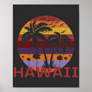 Hawaii US Vintage Palm Trees Travel Poster
