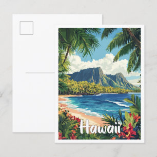 Hawaii USA Art Vintage Illustration Travel Postcard