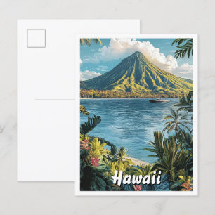 Hawaii USA Art Vintage Illustration Travel Postcard