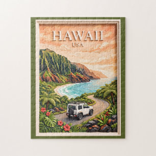 Hawaii USA Road Trip Vintage 3D Textured Landscape Jigsaw Puzzle