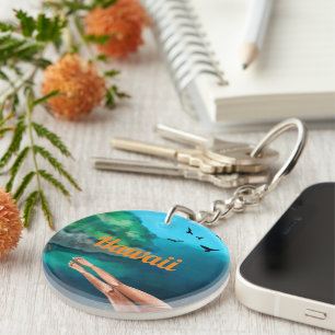Hawaii vacation gift painting lady legs blue ocean keychain