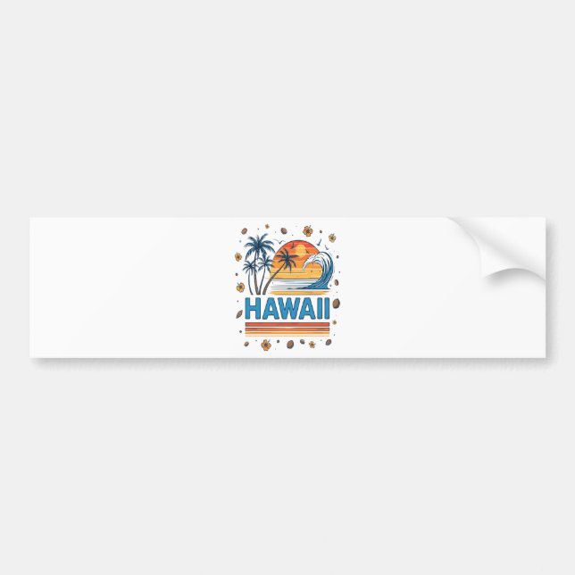 Hawaii Vacation Sunset 70S Beach Bumper Sticker (Front)