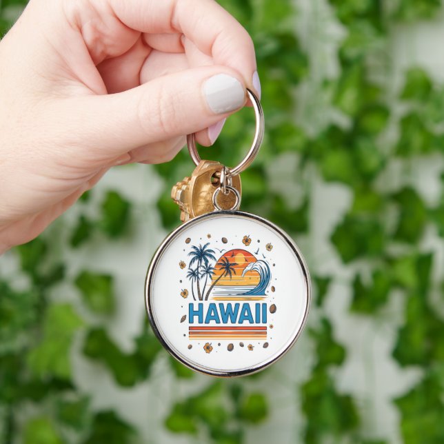 Hawaii Vacation Sunset 70S Beach Keychain (Hand)