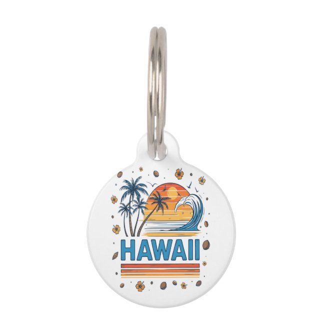 Hawaii Vacation Sunset 70S Beach Pet Tag (Front)