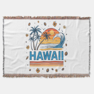 Hawaii Vacation Sunset 70S Beach Throw Blanket