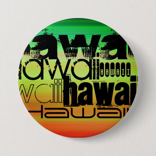 Hawaii; Vibrant Green, Orange, & Yellow 3 Inch Round Button (Front)