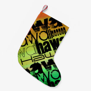 Hawaii; Vibrant Green, Orange, & Yellow Small Christmas Stocking