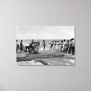 Hawaii - View of Hukilau Nets on Shore Canvas Print