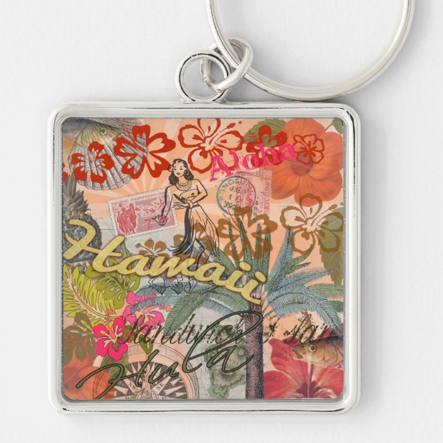 Hawaii Vintage Colourful Tropical Keychain (Front)