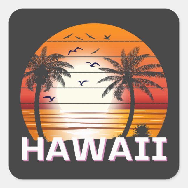 Hawaii Vintage Palm Trees Summer Beach Square Sticker (Front)