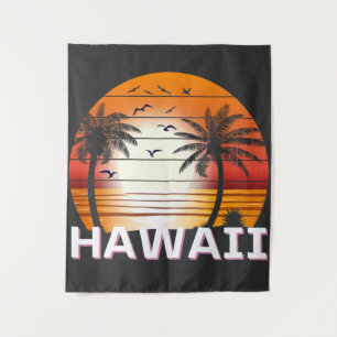 Hawaii Vintage Palm Trees Summer Beach Tapestry