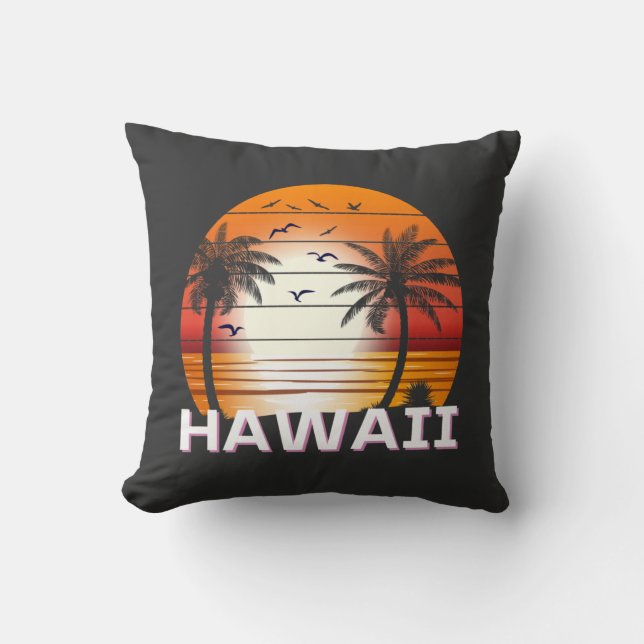 Hawaii Vintage Palm Trees Summer Beach Throw Pillow (Front)