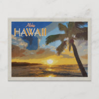 Hawaii Vintage Travel Poster Palm Trees Sunset