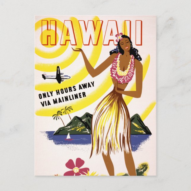 Hawaii Vintage Travel Poster Restored Postcard (Front)
