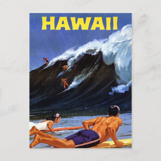 Hawaii Vintage Travel Poster Restored Postcard (Front)