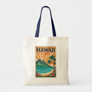 Hawaii Volcano Illustration Travel Art Vintage Tote Bag