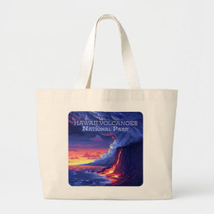 Hawaii Volcanoes National Park Big Island Retro Large Tote Bag