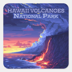 Hawaii Volcanoes National Park Big Island Retro Square Sticker