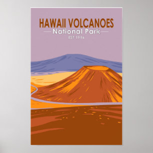Hawaii Volcanoes National Park Mauna Kea Vintage Poster