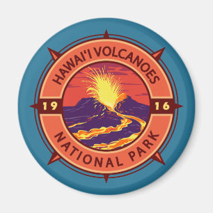 Hawaii Volcanoes National Park Retro Compass Magnet